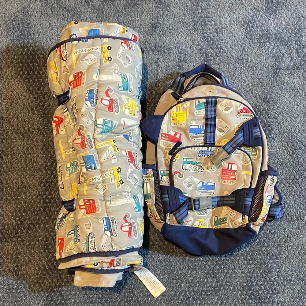 Pottery Barn Kids Construction Print Backpack and Nap mat